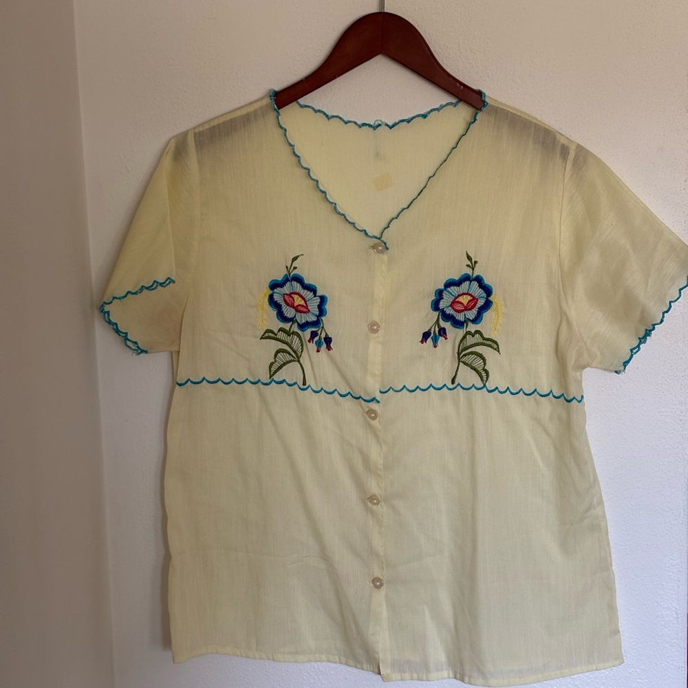 Embroidered Floral Button-Up Blouse